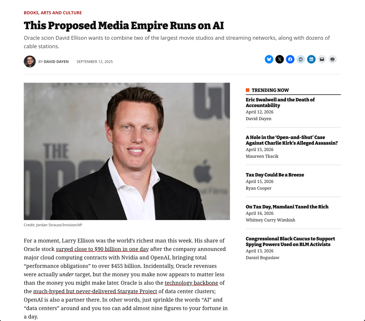The American Prospect — This Proposed Media Empire Runs on AI (David Ellison)